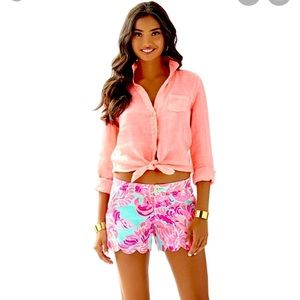 Lilly Pulitzer poolside blue love birds buttercup short